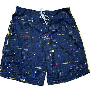 Giant Men’s Pacman Arcade Game Swim Trunks Board Shorts Navy Blue Size 34 Atari